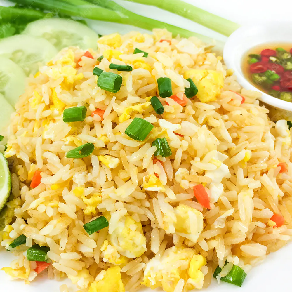 Egg fried rice with scallions at Golden Buddha, a Chinese Restaurant in San Jose